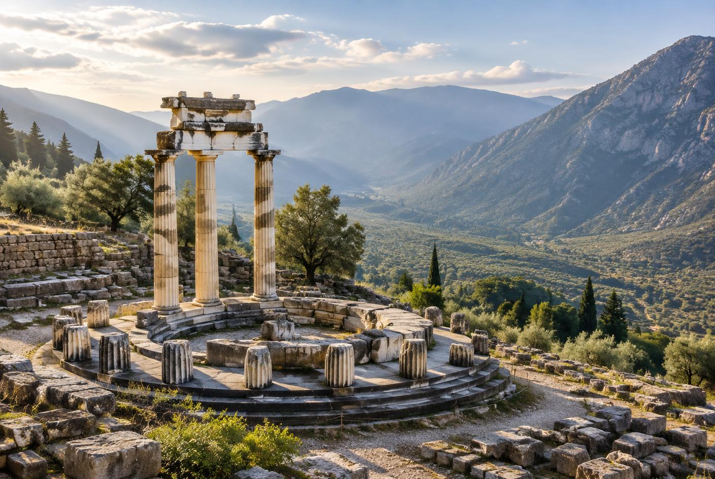 The ancient site of Delphi on Mount Parnassus